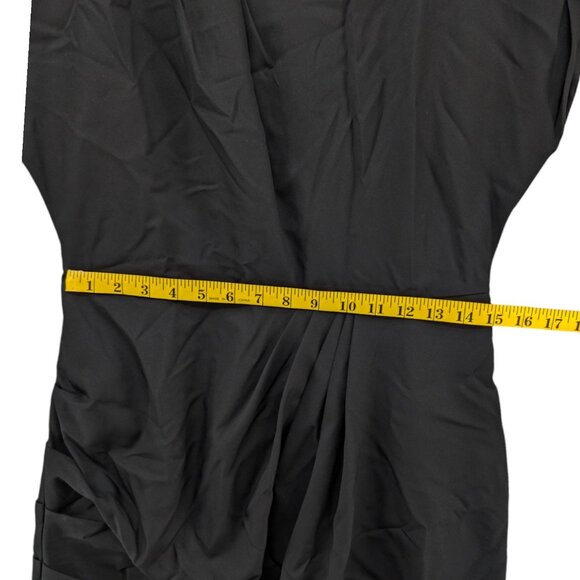 Lotus Ruched Mini Dress Black Beaded Neck Cap Sleeve Pleated Size L - Picture 9 of 13